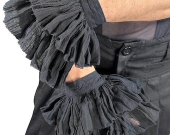 Black DANDY RUFFLE CUFFS - Black Ruffly Cuff Accessory, Button On Ruffles, Vampire Ruffle Cuff, Festival Accessory, Pirate Ruff, Goth Cuff