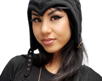 CASCO DE VUELO DE GATO NEGRO - Gorro de algodón negro con orejas, gorro divertido para festivales, casco de aviador, gorro con orejas de gatito, gorro ignífugo, gorro de gato para cosplay, gótico