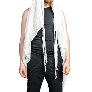 White Cotton JAQUARD CONVERSION VEST By 5D x Dutchess - Unisex Transformable Robe With Oversize Hood, Perfect Festival Top,