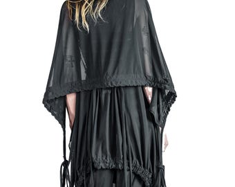 Pre-Order Black MESH CONVERSION VEST - Transformable Hooded Top, Unisex Layering Piece, Festival Fashion, 3 in 1 Goth Streetwear Hoody Vest