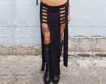 Black CAGE SKIRT by Five and Diamond Strappy Long Skirt Goth Rave Streetwear Cosplay Burningman Festival Fashion Sexy