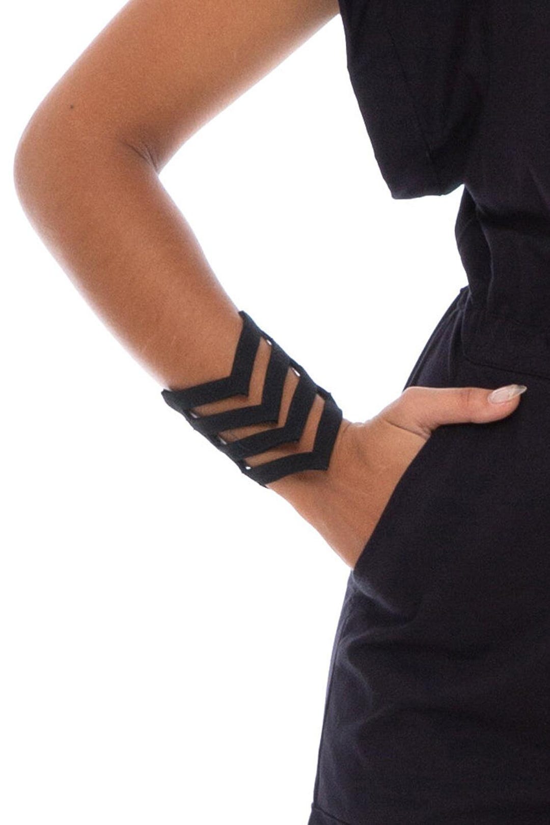 Black CHEVRON CAGE CUFF - Pair of Black Canvas Cuff Bracelets With ...