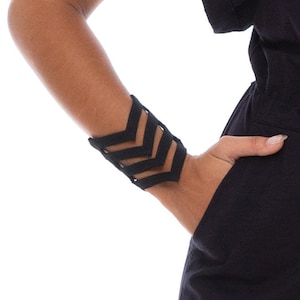 Black CHEVRON CAGE CUFF - Pair of Black Canvas Cuff Bracelets With Snaps, Festival Fashion, Wrist Accessory, Fire Safe, Vegan Cuff, Gauntlet