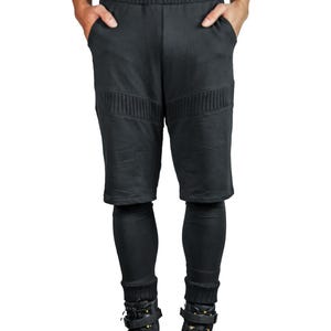 Black PROPHET PANTS - Comfortable Black Pants With Overlaying Shorts, Unisex Everyday Pants, Unique Pants, Dark Streetwear, Festival Fashion