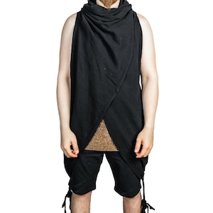 Black GOSSAMER CONVERSION VEST By 5D x Dutchess - Unisex Oversize Cotton Robe That Can Be Transformed Multiple Ways, Perfect Festival Top