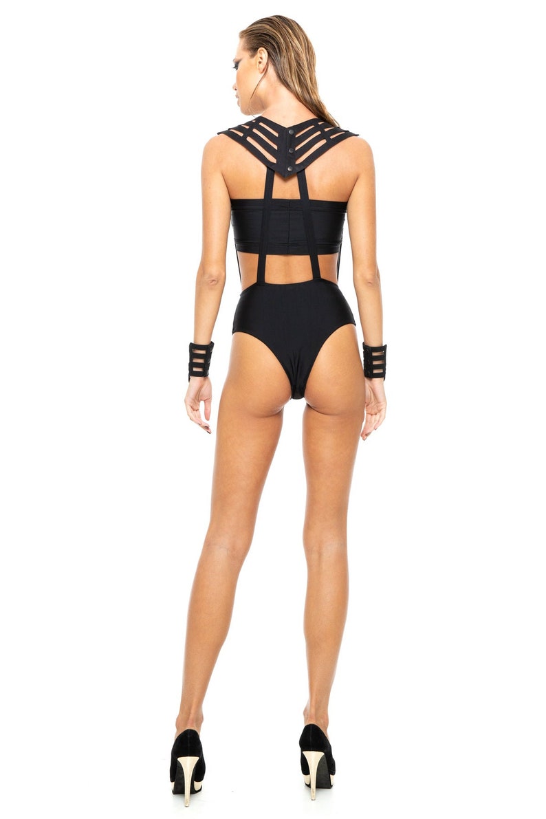 Black Mesh HERA ONE PIECE By Five and Diamond x Stellar Dust Sexy, Womans Swim Romper, Jumper, Goth, Festival Fashion image 6