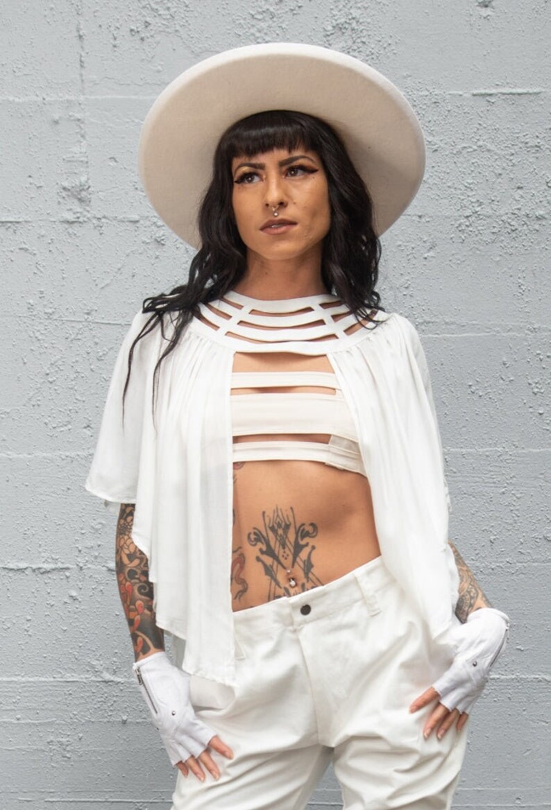 White DESERT CAPE By Five and Diamond x Stellar Dust, Unique, Unisex, Cover Up, Festival Fashion, image 2