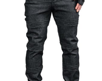 Pintuck Jeans Von Five und Diamant - Schwarze Denim Unisex Hose Mit Geradem Bein und Einzigartiger Pintuck Detaillierung