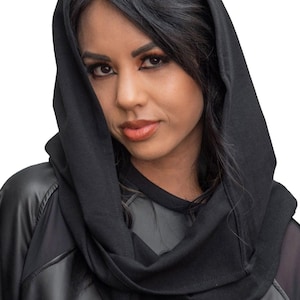 INFINITY HOOD - Black Oversize Hooded Accessory With Attached Scarf, Fire Safe Cotton Hood, Unisex Hood, Goth Hood, Festival Hood, Cyberpunk
