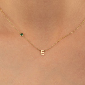Letter Birthstone Necklace,Birthstone Jewelry,Custom Initial Necklace,Birthstone Necklace, Birthday Gift,May Birthstone Letter Necklace