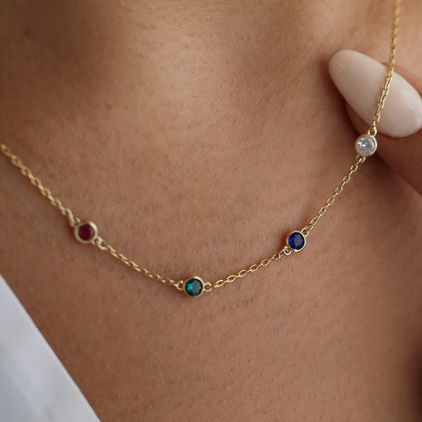 Collier personnalisé avec pierres de naissance, bijoux avec pierres de naissance, collier avec plusieurs pierres de naissance, collier familial avec pierres de naissance, cadeau de Noël