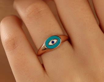 18K Gold Gold Evil Eye Ring,Lucky Evil Eye Ring,Evil Eye Charm,Protection Ring,Colorful Evil Eye Ring, Evil Eye Jewelry,Mother's Day Gift