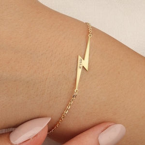 18K Gold Lightning Scratch Bracelet,Lightning Bracelet,Christmas Gift,Lightning Charm,Personalized Lightning Bracelet,Zeus Bracelet