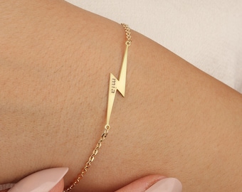 18K Gold Lightning Scratch Bracelet,Lightning Bracelet,Christmas Gift,Lightning Charm,Personalized Lightning Bracelet,Zeus Bracelet