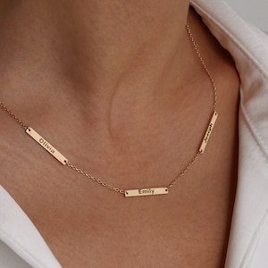 Custom Engraved Mini Bar Necklace with Curb Chain, Personalized Dainty Name Stackable Necklace, For Friend, Gift For Her, Christmas Gift