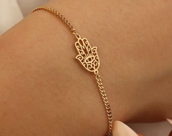 Pulsera de mano de Dios de oro de 18k, pulsera Hamsa personalizada, joyería judía, pulsera de protección, pulsera religiosa, pulsera judaica, regalo para judíos