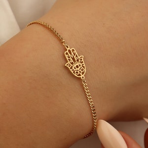 Pulsera de mano de Dios de oro de 18k, pulsera Hamsa personalizada, joyería judía, pulsera de protección, pulsera religiosa, pulsera judaica, regalo para judíos