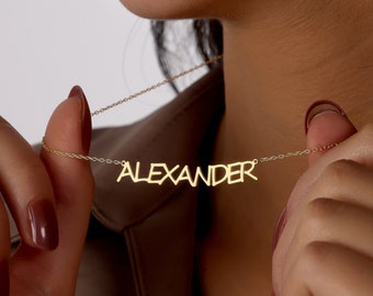 Collar con nombre personalizado, elegante collar con nombre personalizado, collar con nombre de plata de ley 925, regalo de Navidad, collar con nombre de oro de 18 quilates,