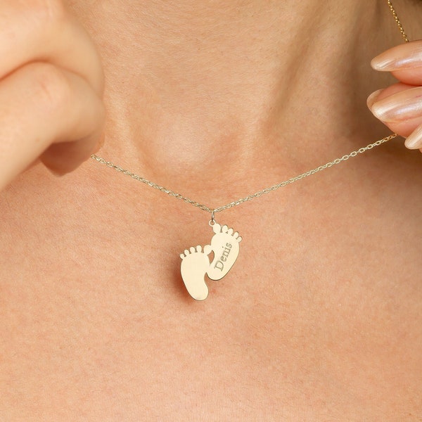 18K Gold Baby Footprint Necklace, Baby Shower Gift, Baby Footprint Necklace, Pregnancy Announcement Gift,Newborn Baby Gifts,Christmas gift