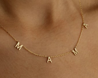 COLLANA MAMA IN ORO 18K,Collana personalizzata,Collana minimalista con nome,Collane iniziali,Gioielli fatti a mano,Collana per donne, Regali