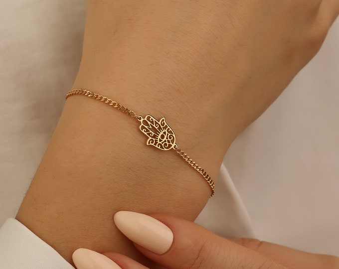 18k Gold Hand Of God Bracelet,Custom Hamsa Bracelet,Jewish Jewelry,Protection Bracelet,Religious Bracelet,Judaica Bracelet, Gift For Jewish