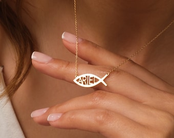 Fisknamnhalsband, Fiskhalsband, Personliga Smycken, Vattensmycken, Halloweenpresent, Namnsmycken, Kaptenens Present, Julklapp