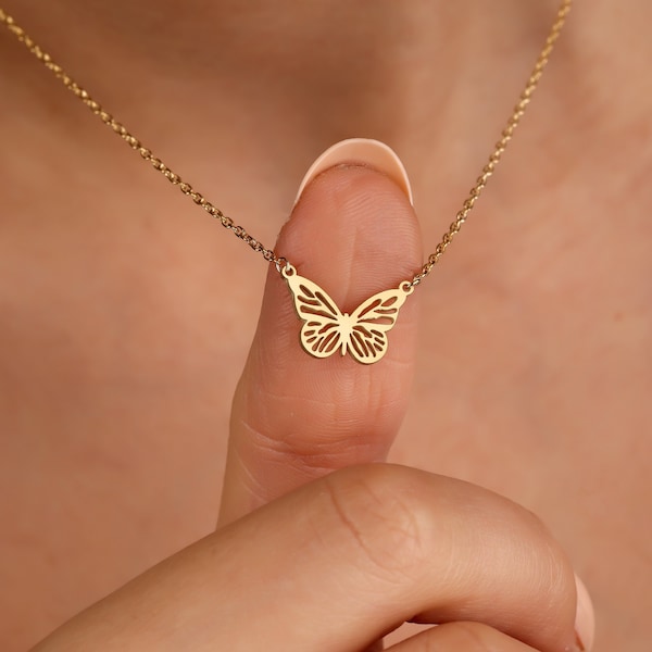 Zierliche Schmetterling Halskette, 18K Gold Schmetterling Halskette, minimalistische Schmetterling Halskette, das beste Geschenk für Mutter, Weihnachtsgeschenk, Brautjungfer Geschenk