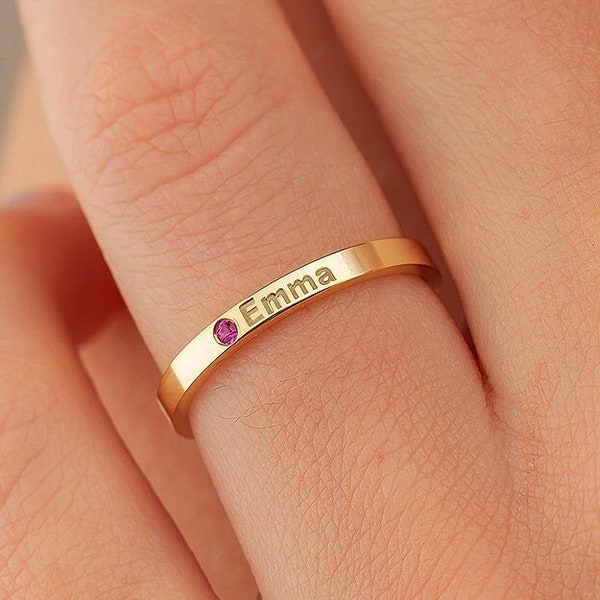 Personalized Birthstone Name Ring, Birthstone Gifts, Engraved Promise Ring, Name Engraved Ring, Family Ring, Elegant Ring,Christmas gift,