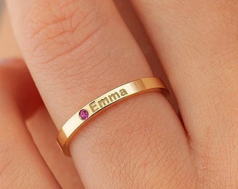 Personalized Birthstone Name Ring, Birthstone Gifts, Engraved Promise Ring,Name Engraved Ring,Family Ring,925K Sterling Ring,Christmas gift,