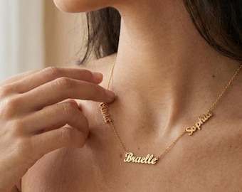 Multi Name Necklace, Personalized 18K Gold Name Necklace, Family Name Necklace,Baby 3 Name Necklace,Name Neklace,Christmas Gift,