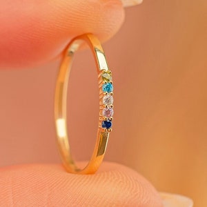 Tiny Birthstone Ring, Personalized Birthstone Ring, Family Birthstone Ring, Colorful Gemstone, Christmas Gift, Birthday Gift,1 2 3 4 5 Stone
