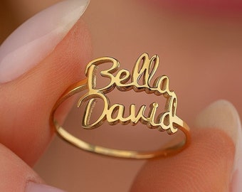 Double Name Ring, Personalized Jewelry, Custom Name Ring, Handmade Ring, Adjustable Band, Luxury Dainty Jewelry