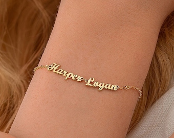 Baby-Namensarmband, ZWEI NAMEN ARMBAND, Perfektes Weihnachtsgeschenk für Mama, Skript-Handgeschriebener Name Minimalistisches Armband, Schwarzer Freitag Verkauf