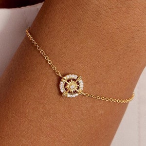 Diamond Compass Bracelet, Travel Jewelry, Dainty Compass Bracelet, Graduation Gift, 925 Sterling Silver Compass Bracelet, Christmas Gift