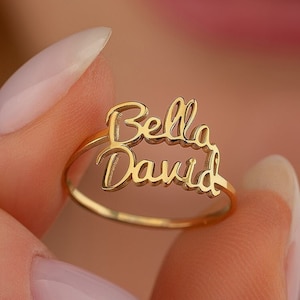 Double Name Ring, Personalized Jewelry, Custom Name Ring, Handcrafted Ring, Adjustable Band, Luxury Dainty Jewelry