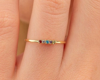 Dainty Birthstone Ring, Family Birthstone Rings,  Personalized Gift For Friend,  Birthstone Jewelry, Christmas Gift, 2,3,4,5 Stones Ring