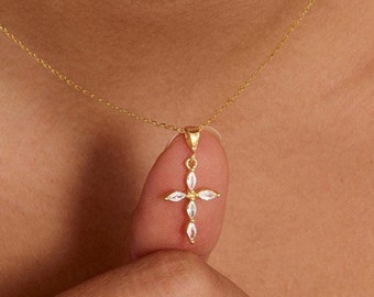 Pave Cross Necklace,Diamond Cross Necklace, Religious Cross Necklace, Communion Gift, Religious Charms, Christmas Gift,