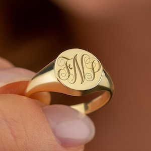 3 Monogram Engraved Signet Ring Gift, GOLD SIGNET RING,  Custom Initial Ring, Personalized Monogram Jewelry, Mothers Day Gift, Birthday