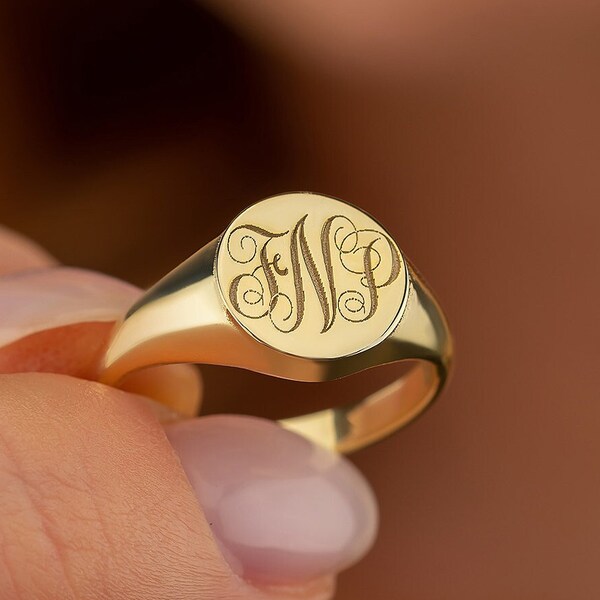 3 Monogram Engraved Signet Ring Gift, GOLD SIGNET RING,  Custom Initial Ring, Personalized Monogram Jewelry, Mothers Day Gift, Birthday