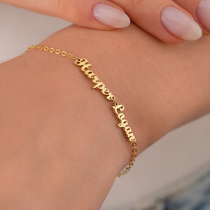 Pulsera con nombre de bebé, PULSERA DE DOS Nombers, Regalo de Navidad perfecto para mamá, Pulsera minimalista con nombre escrito a mano imagen 2