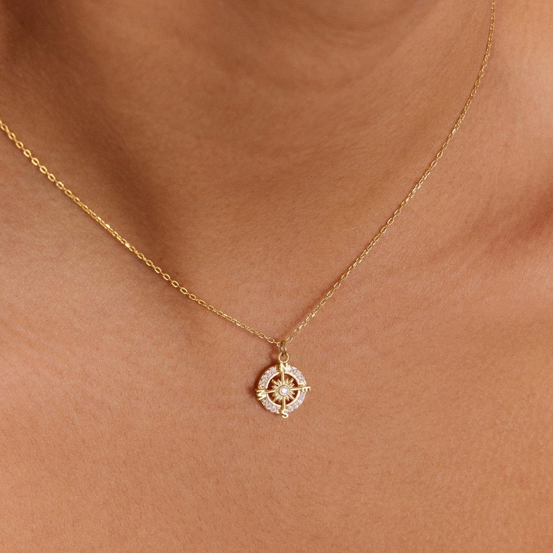 Dainty Diamond Compass Necklace,Travel Gift,Coordinate Necklace,Graduation Gift,925 Sterling Silver Necklace,Southwest Necklace,Student Gift