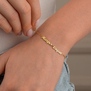 Pulsera con nombre de bebé, PULSERA DE DOS Nombers, Regalo de Navidad perfecto para mamá, Pulsera minimalista con nombre escrito a mano imagen 4