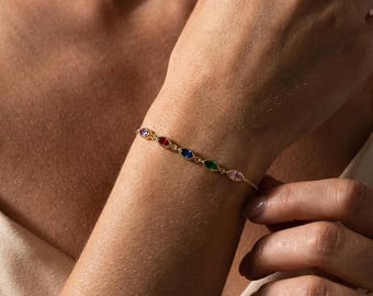 Multi Birthstone Bracelet, Dainty Birthstone Bracelet, Custom Birthstone Bracelet, Family Birthstone Bracelet, Christmas Gift, Birthday Gift