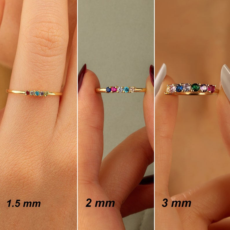 Sierlijke geboortesteen ring, familie geboortesteen ringen, gepersonaliseerd cadeau voor vriend, geboortesteen sieraden, kerstcadeau, 2,3,4,5 stenen ring afbeelding 9