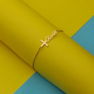Cross Name Bracelet,Baptism Gift,Personalized Cross Bracelet with Name, Cross Jewelry,Christian Gifts,Custom Bracelet,Christmas gift image 5
