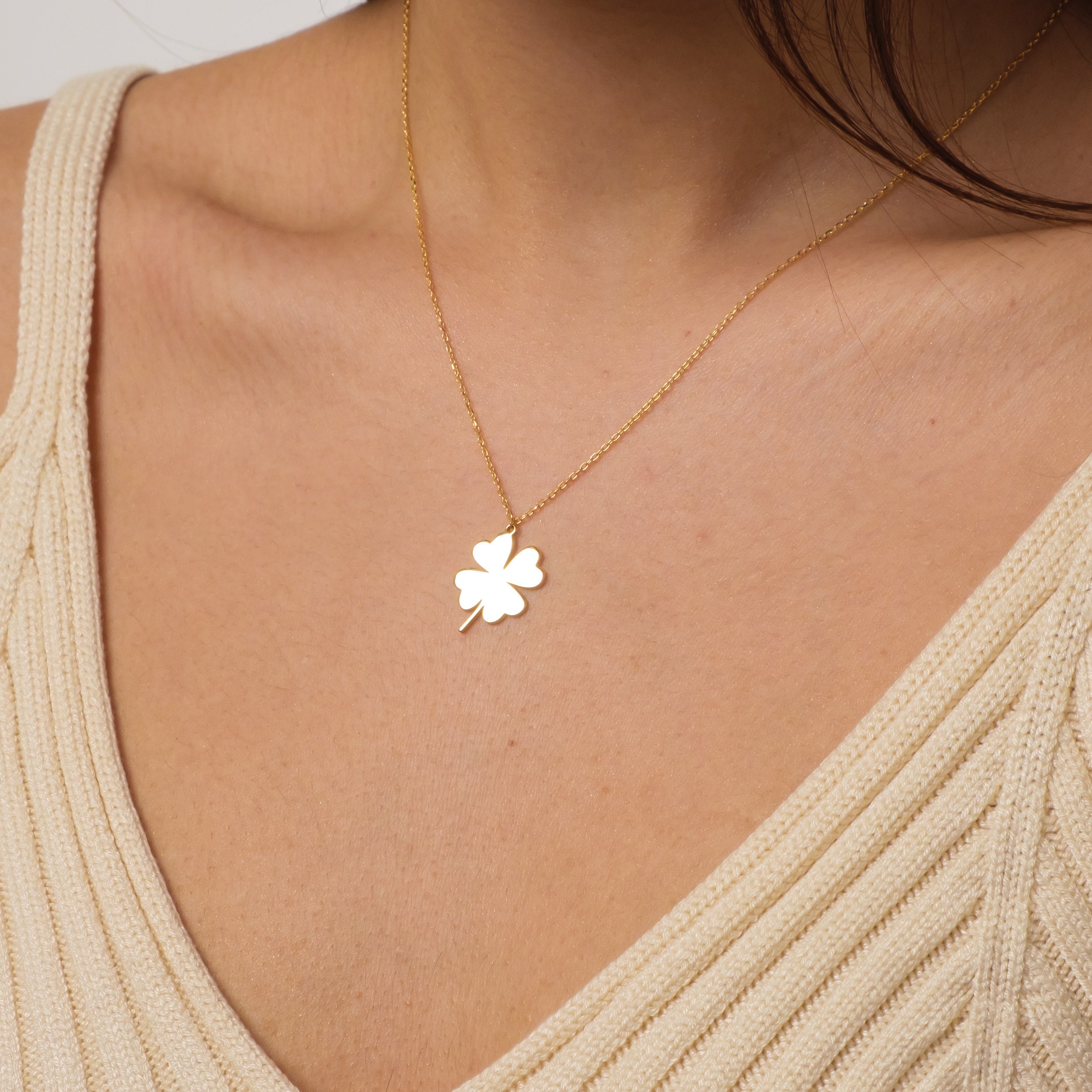 18K Gold Plated Four Leaf Clover Necklace For Women - Dainty Lucky Pendant On Adjustable Chain, Gift For Her