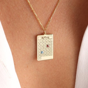 Calendar Necklace With Birthstone Gold Wedding Date Necklace Etsy