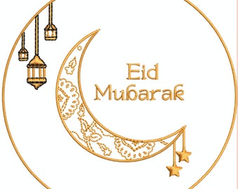 Digital, Eid, lykta, blommig, mandala halvmåne maskinbroderidesign, PES-format 1 storlek