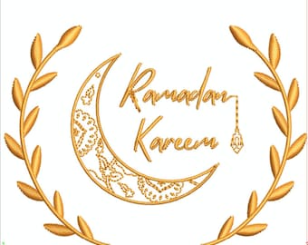 Digital, Ramadan och Eid, lykta, blommig, mandala halvmåne maskinbroderidesign, PES-format 1 storlek