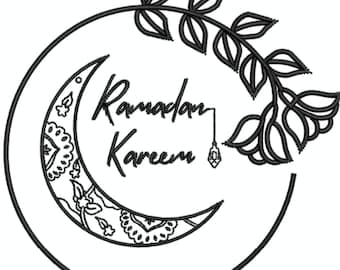 Digital, Ramadan Kareem, lykta, blommig, mandala halvmåne maskinbroderidesign, PES-format 1 storlek